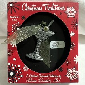 GLORIA DUCHIN Martini Glass Christmas Ornament With GREEN SWAROVSKI Crystal NIB